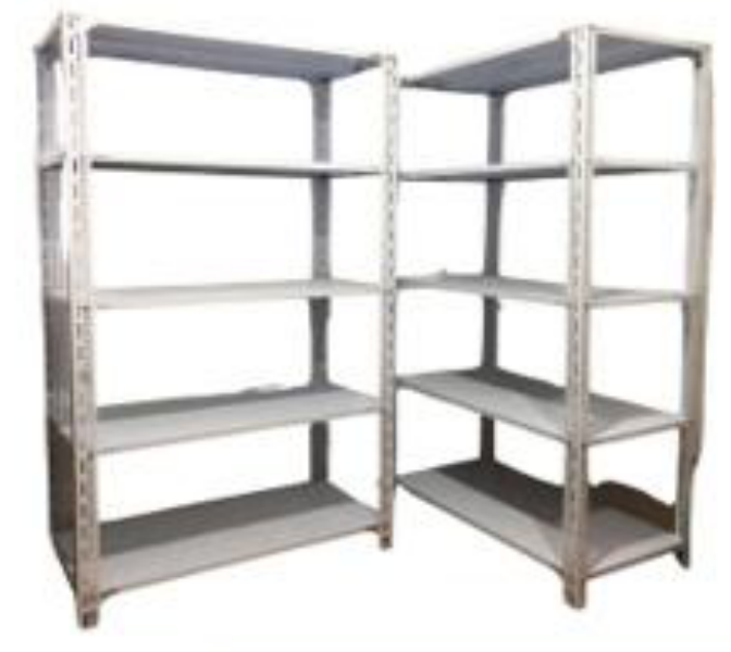Percha metálica tipo rack en acabado gris para almacén